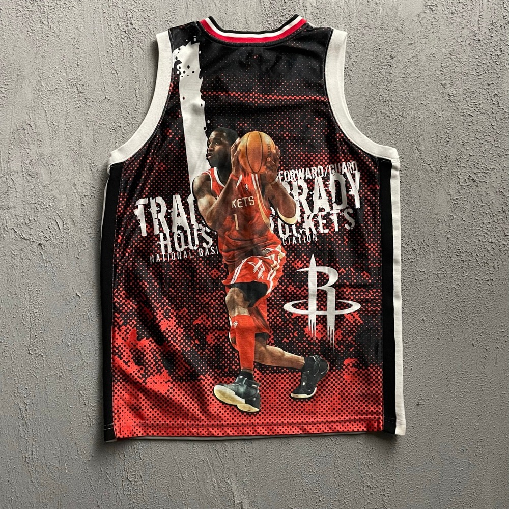 Vintage Tracy McGrady Houston Rockets Jersey Youth Large Grey 2000s NBA Majestic